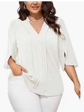 Classic White V-Neck Pintuck Tunic Top